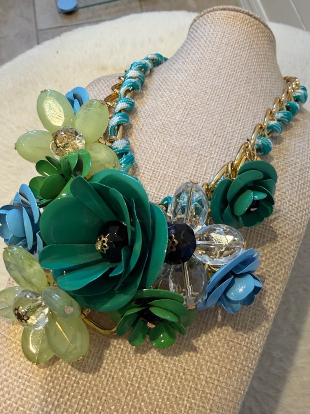 Emerald Green & Aqua Floral Statement Necklace - Picture 4 of 5